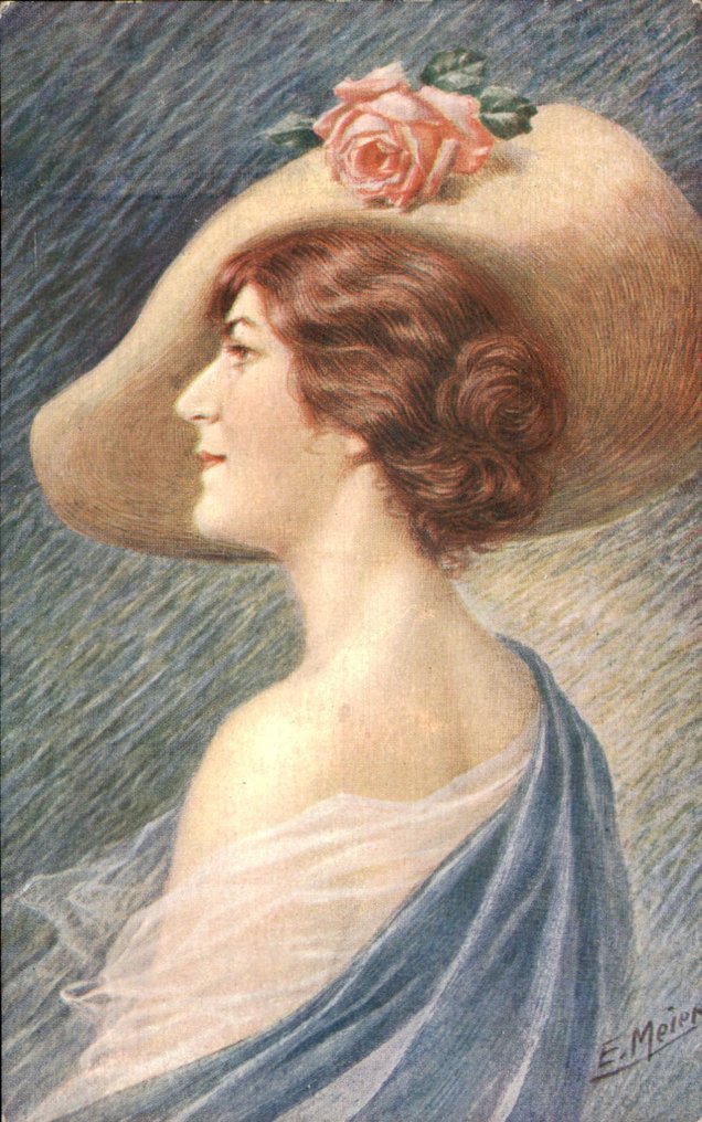 fantázia, Nő / Hölgy / Lány - Kalap - Glamour - Képeslap (103) - 1900-1950 #1.1